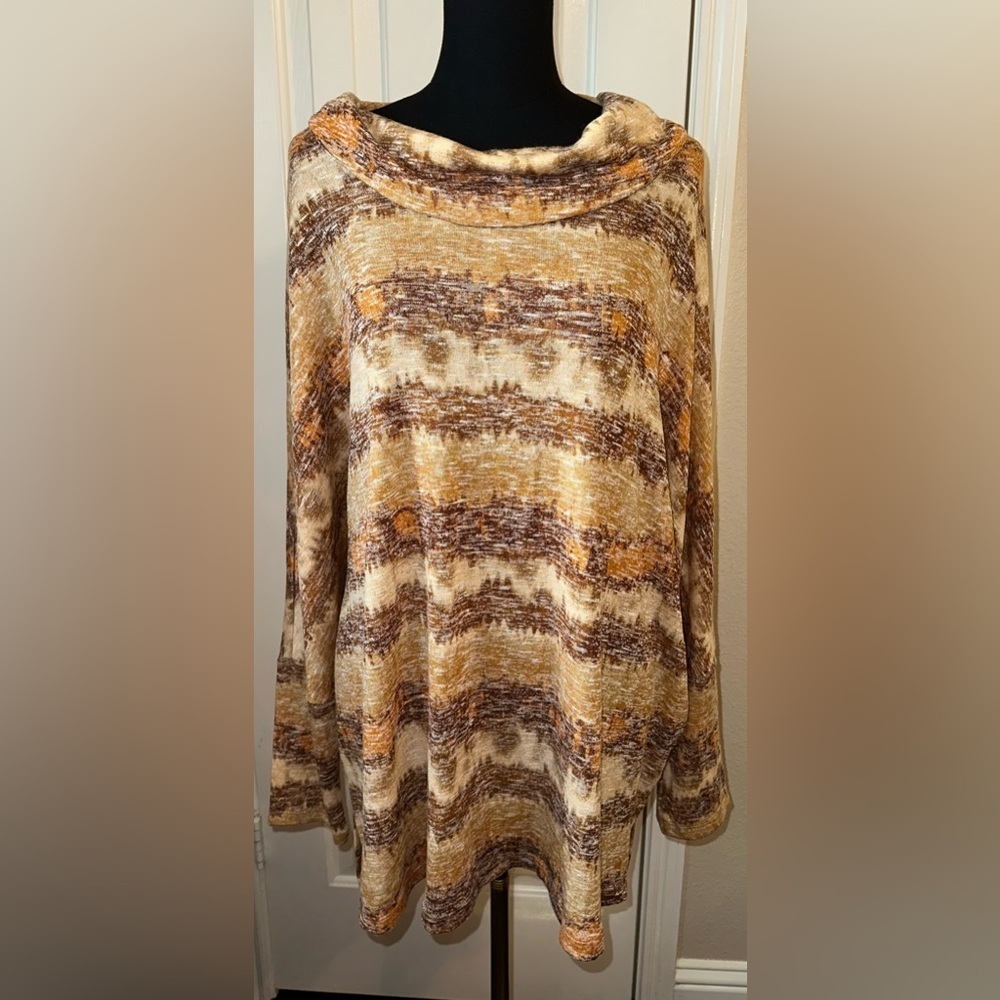 New Directions Women’s Brown Cowl Neck Sweater Large 2X Soft Stretchy Pullover